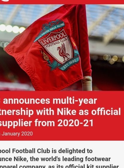 利物浦胸前赞助破英超纪录年入超6000万